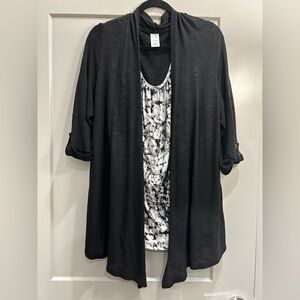 Terra & Sky, Knit Top, Black & White, Women’s, 1X